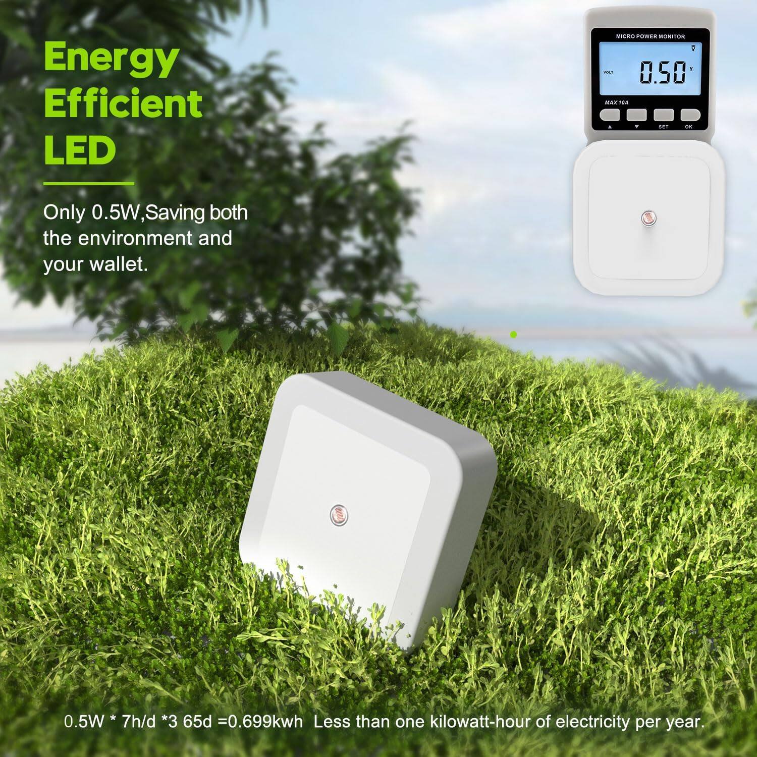 Energy Efficient LED

Only 0.5W, Saving both the environment and your wallet.

0.5W * 7h/d * 3 * 65d = 0.699kWh Less than one kilowatt-hour of electricity per year.