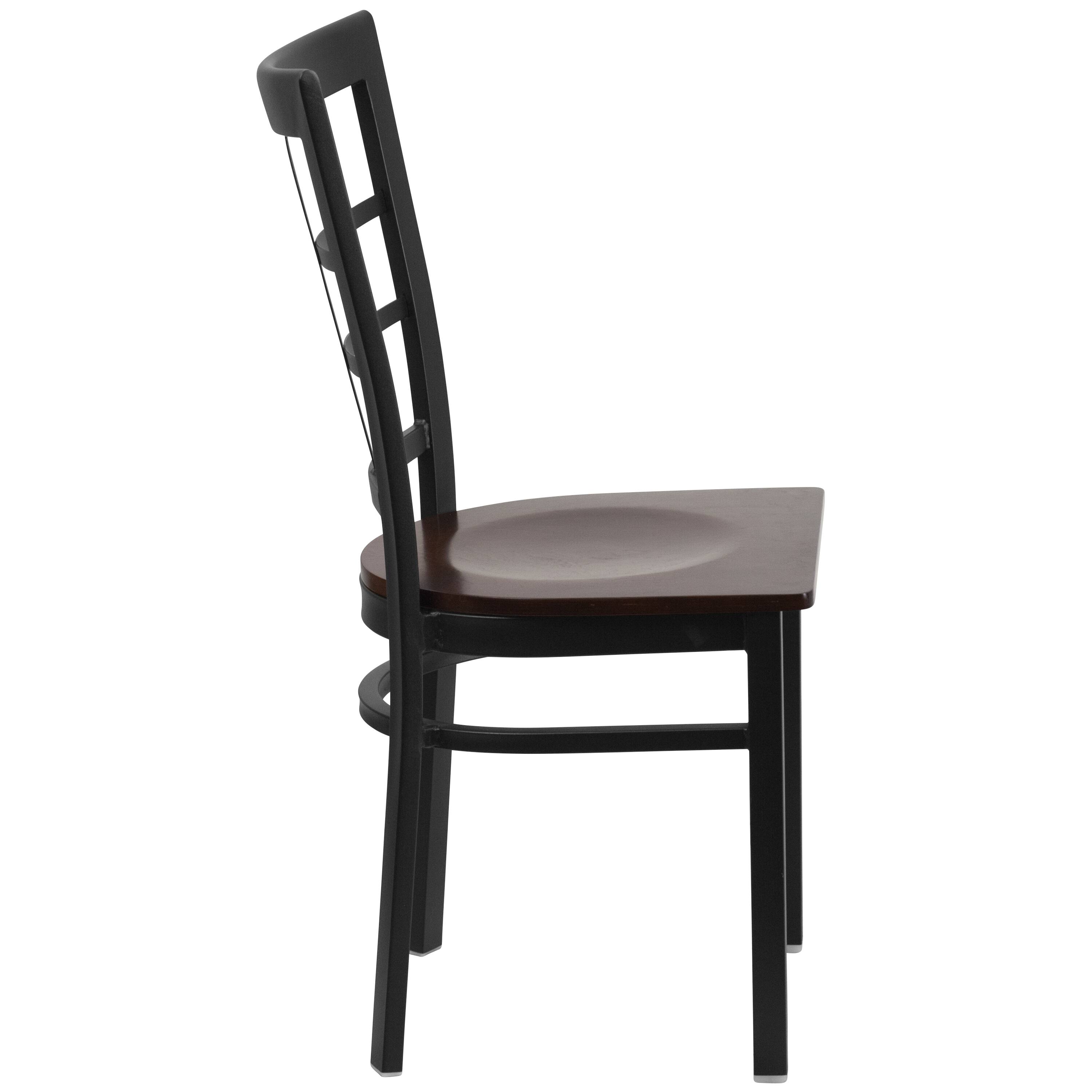 Alt View 5. Emma + Oliver - 2 Pack Window Back Metal Restaurant Chair - Walnut Wood Seat/Black Metal Frame.