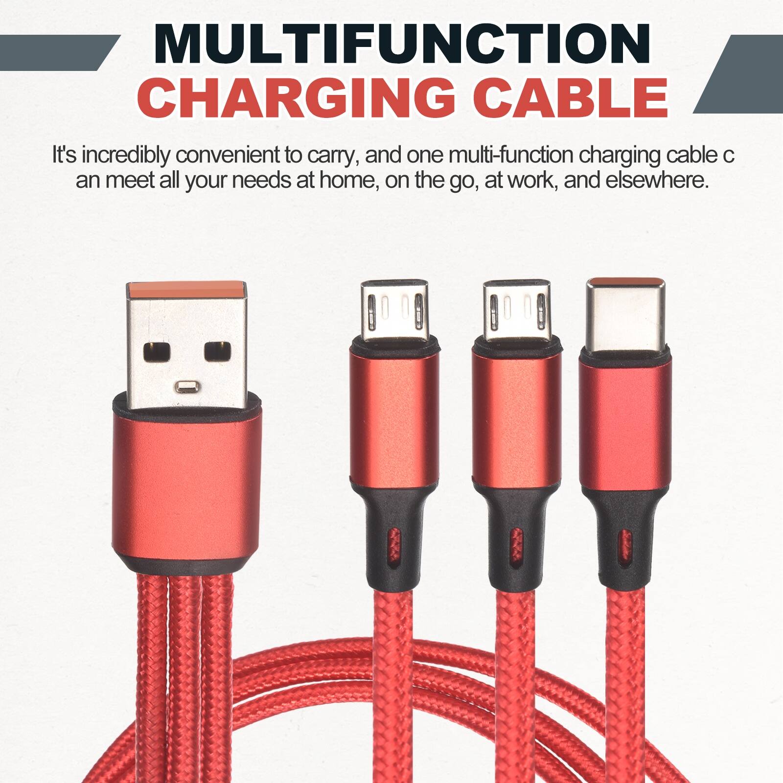 MULTIFUNCTION CHARGING CABLE

It's incredibly convenient to carry, and one multi-function charging cable can meet all your needs at home, on the go, at work, and elsewhere.
