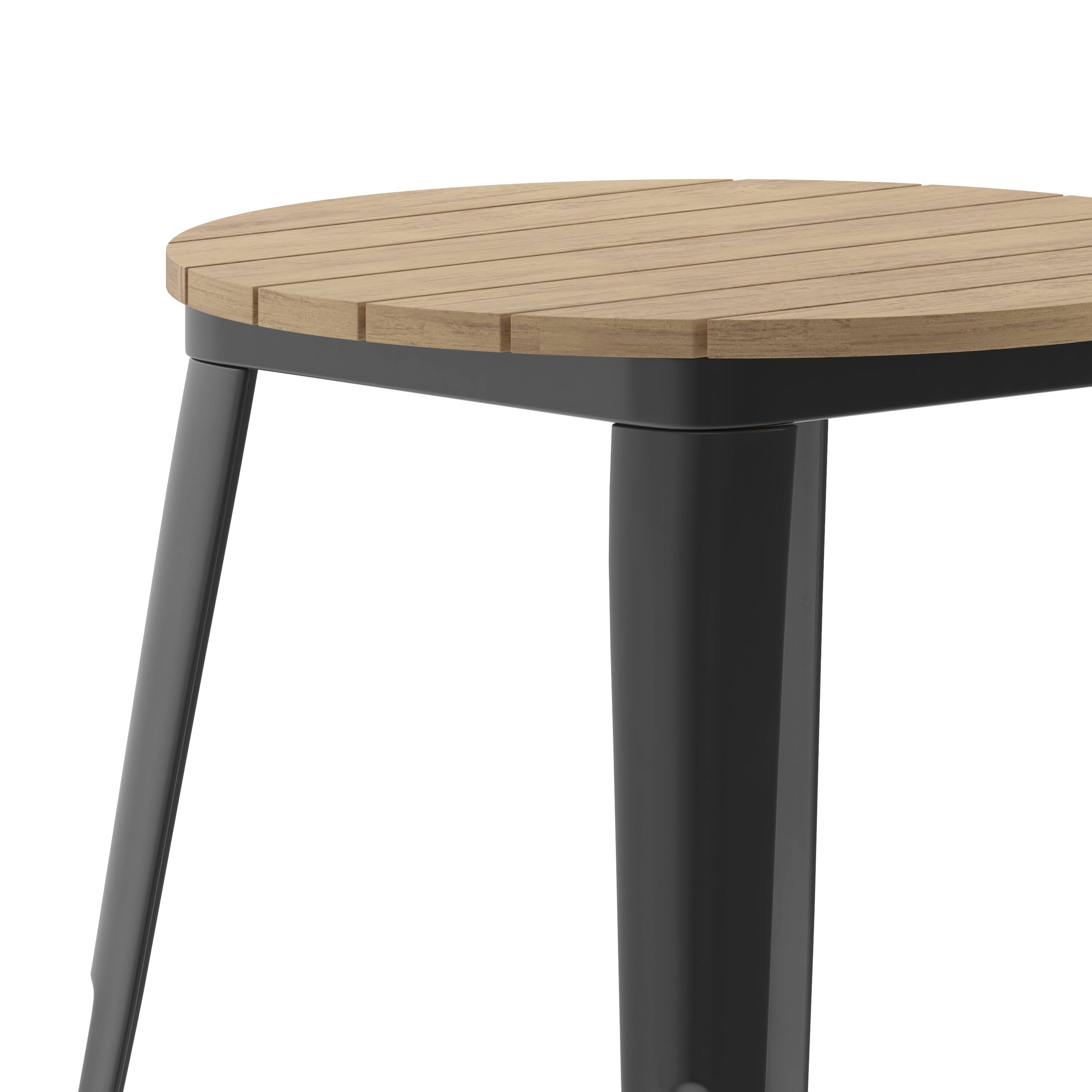 Alt View 9. Emma + Oliver - Drew Indoor/Outdoor Dining Table, 23.75" Round All Weather Poly Resin Top with Steel Base - Brown Top/Black Frame.