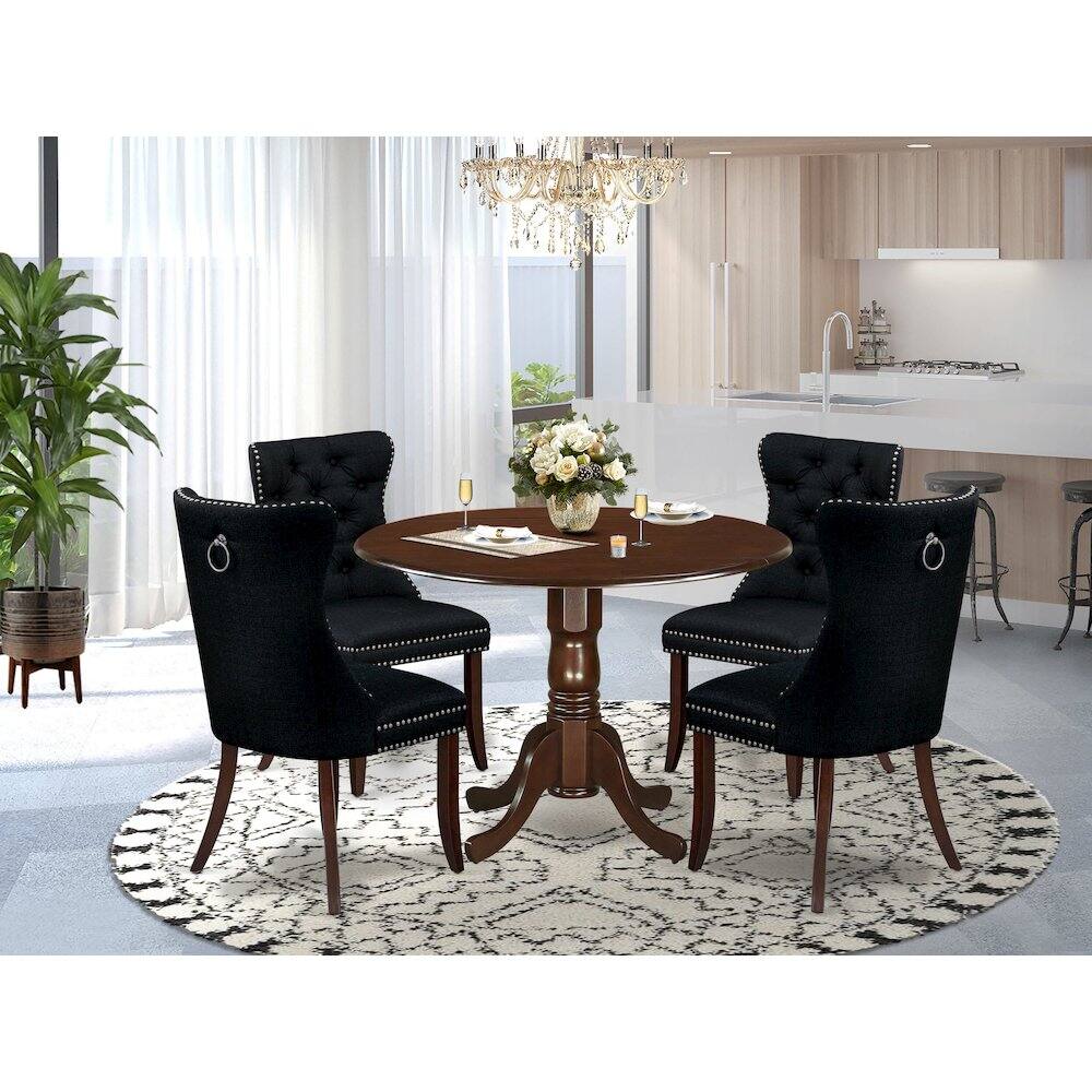 Alt View 8. East West Furniture - 5 Piece Dining Room Furniture Set Contains a Round Kitchen Table with Dropleaf - Mahogany.