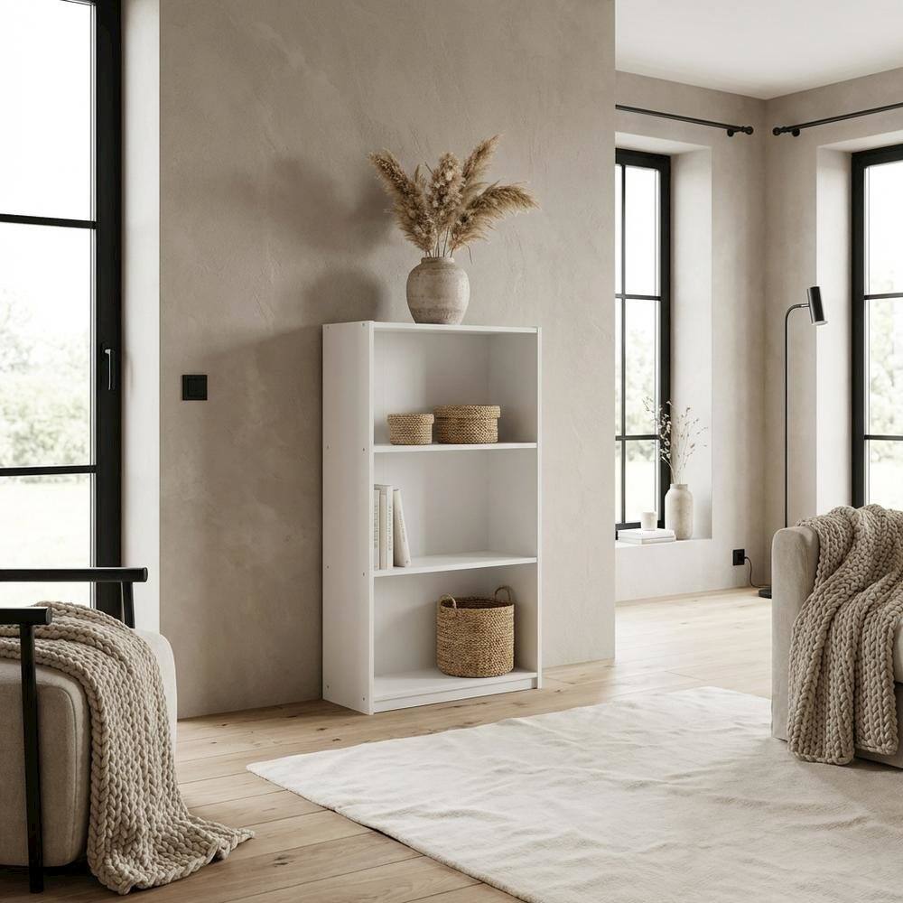 Angle. FurniFact - White Wooden Bookcase with Adjustable Shelves and Modern Design - White.