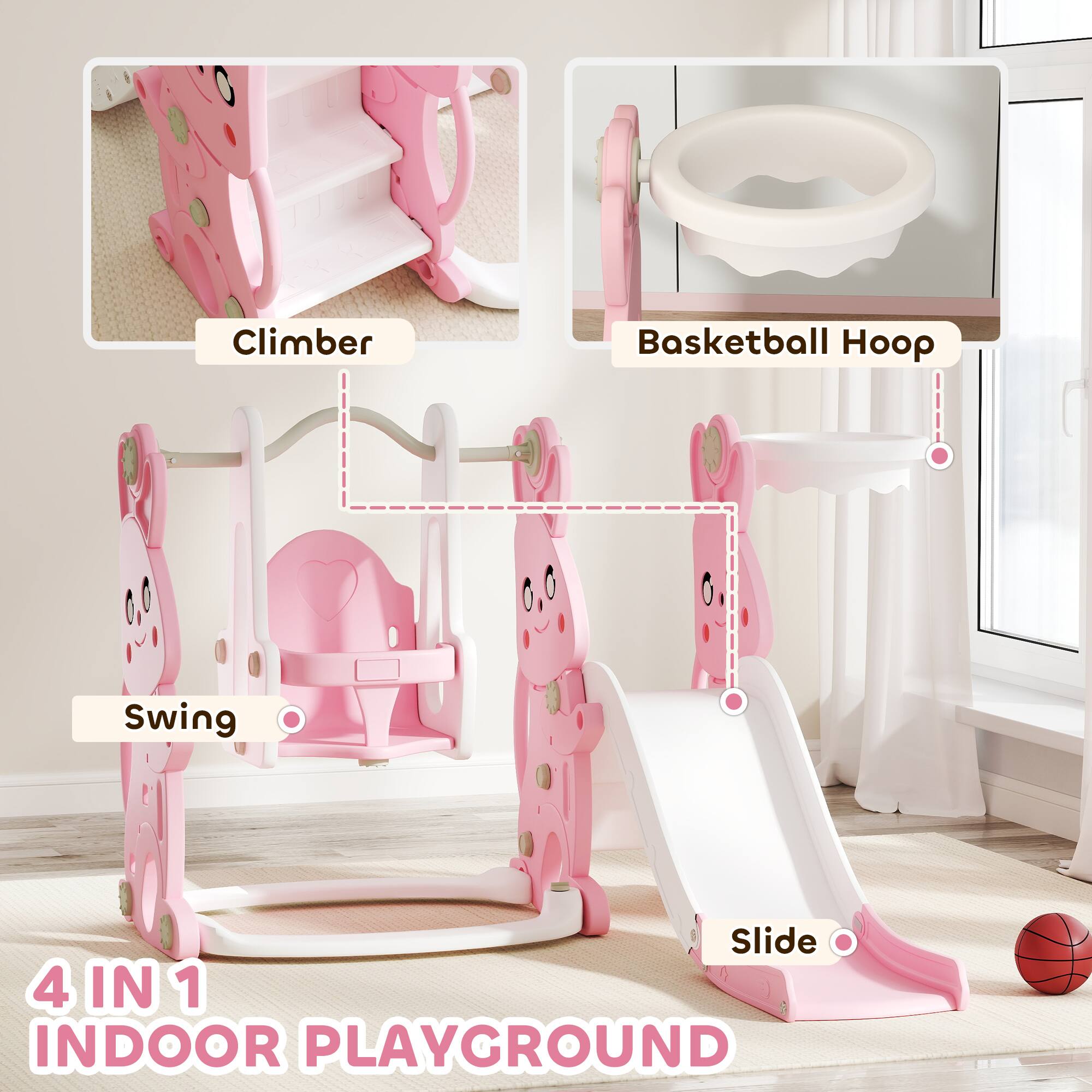 Climber Basketball Hoop Swing Slide 4 IN 1 INDOOR PLAYGROUND