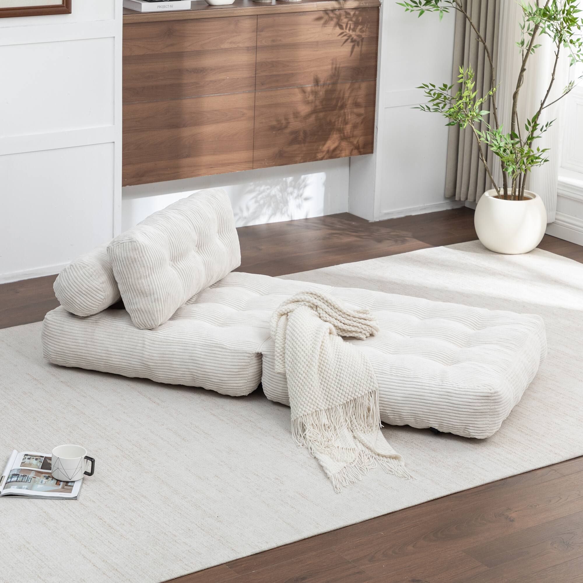 Alt View 2. LOVMOR - 68 Inch Corduroy Bean Bag Chairs For Living Room Bedroom Reading Textured Ribbed Indoor Lounge Seating Comfort - Beige.