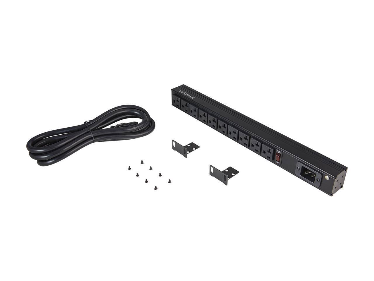 Alt View 4. StarTech.com - 10 Outlet 1U Rackmount PDU, 125V/16A, NEMA 5-20P In, 5-15R/20R Out, UL Listed, 8ft Cord (RKPW101920) - Black.