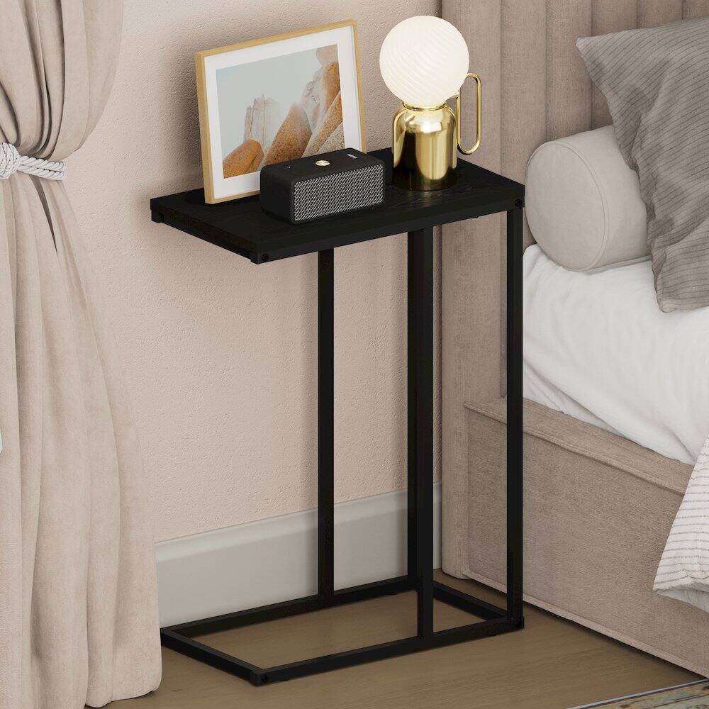 Back. Furinno - CAMNUS Night Stand, C-shape Nightstand, Metal Frame Side Table, End Table, Bedside Table - Americano.
