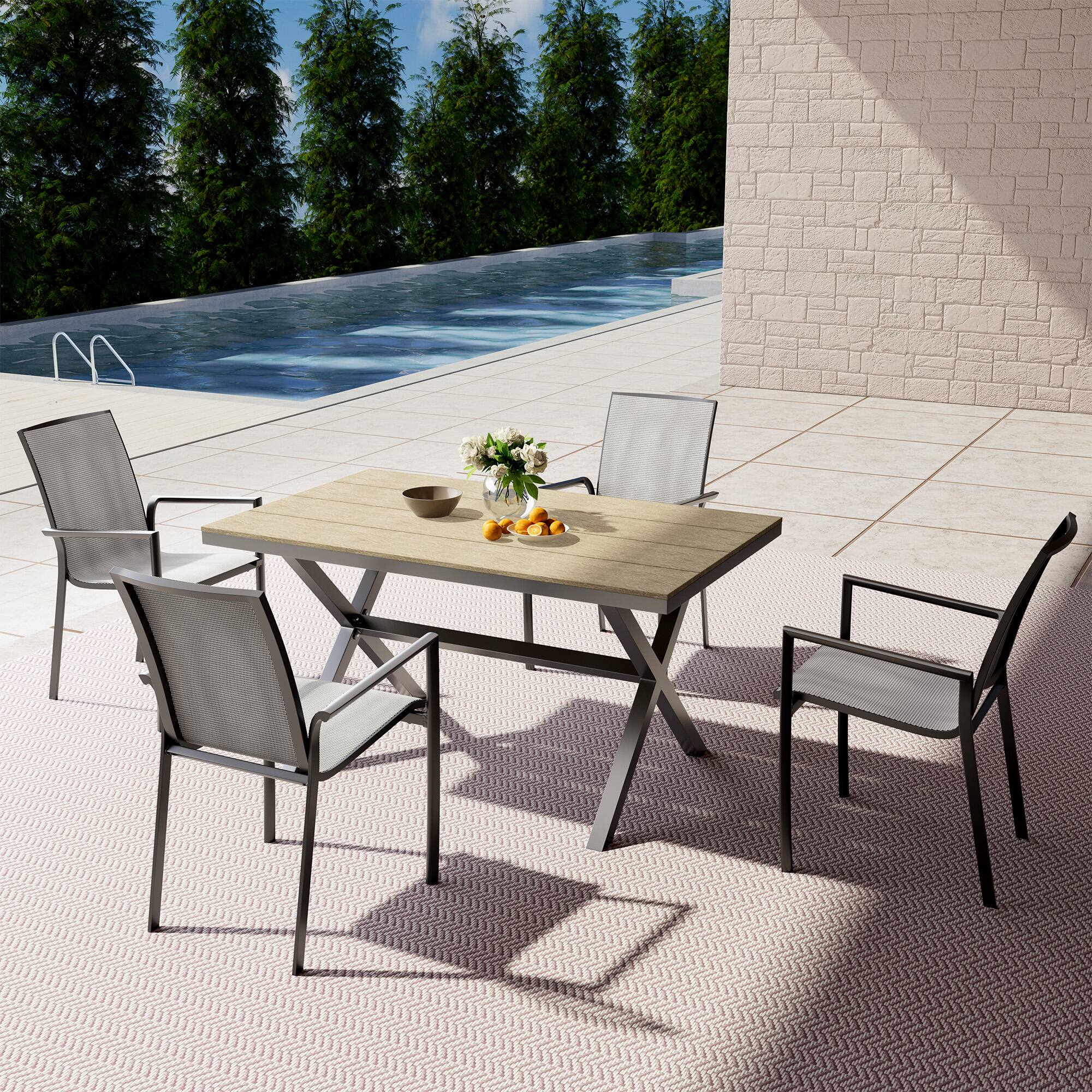 Alt View 1. Mondawe - Outdoor Dining Table with Plastic Wood Surface - Brown.