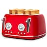Bestier - 4 Slice Retro Style Toaster, 1650W Stainless Steel Dual Control Toaster, 6 Browning Settings - Red