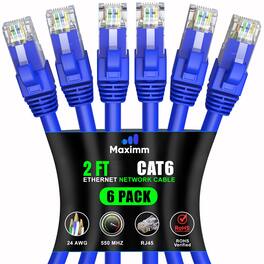 Maximm - Cat 6 Ethernet Cable 2 ft (6-Pack) - UTP, 10Gbps, 550MHz