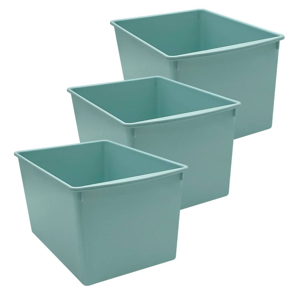 Front. Teacher Created Resources - Teacher Created Resources Plastic Multi-Purpose Bin, Calming Blue, Pack of 3.