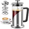 Front. VAVSEA - 35oz Double Wall French Press Coffee Maker Borosilicate Glass 304 Stainless Steel Coffee Press - Silver stainless steel.