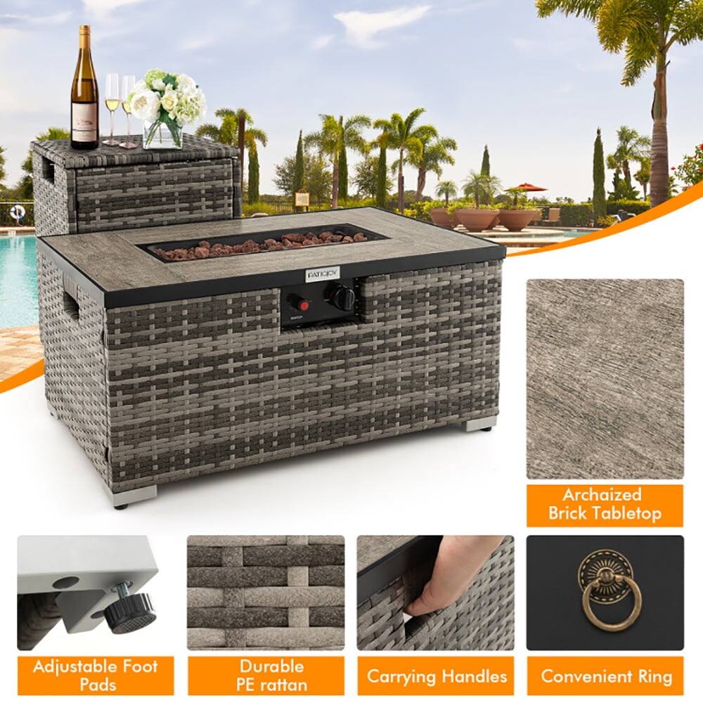 FATICEY Archaized Brick Tabletop Adjustable Foot Pads  
Durable PE Rattan  
Convenient Ring  
Carrying Handles