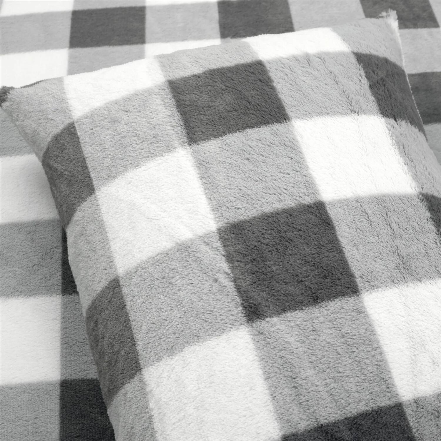 Back. Hivvago - Twin Size Plaid Soft Faux Fur Comforter Set in Black White Grey - Black, White, Grey.