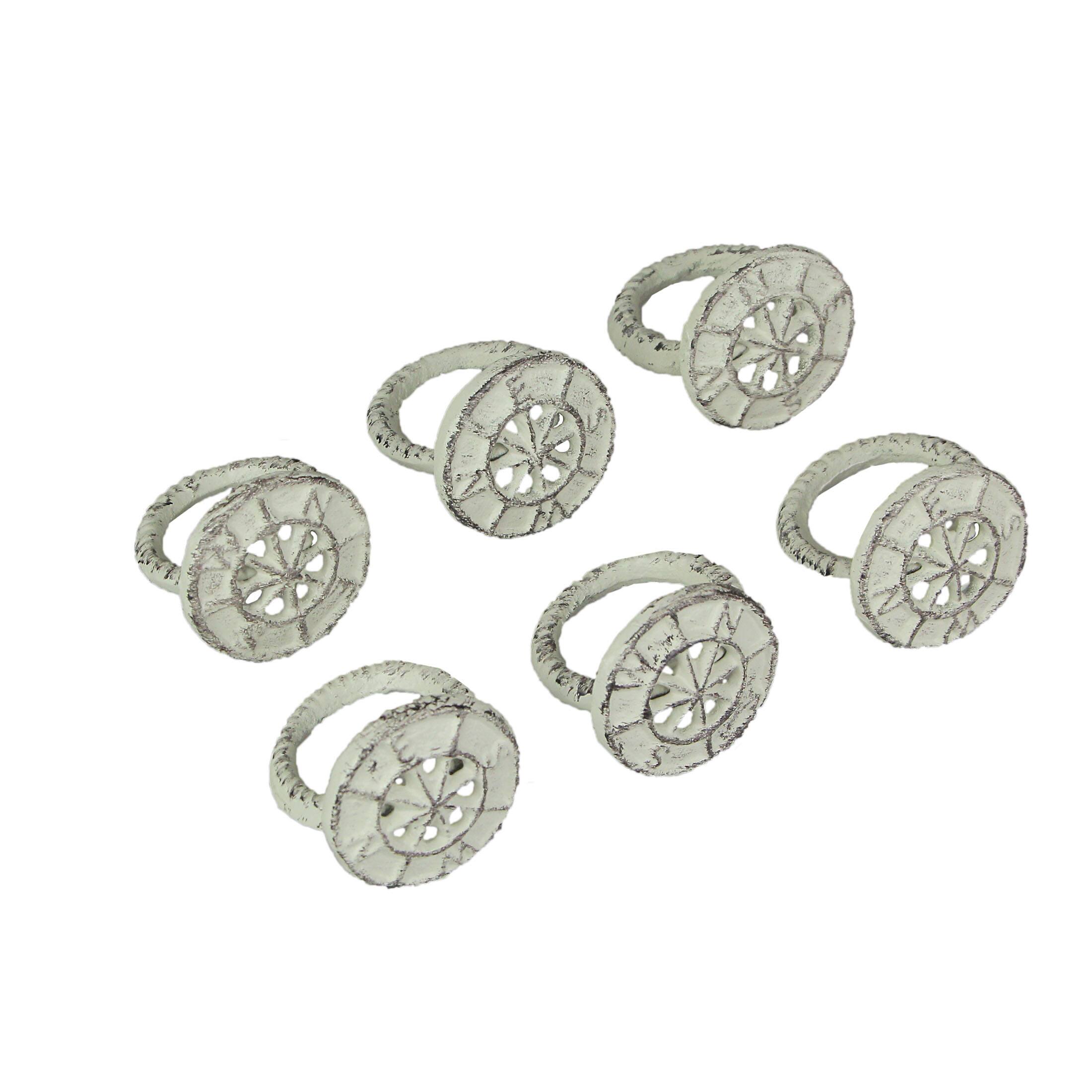 Front. Zeckos - Set of 6 White Cast Iron Compass Rose Napkin Rings Decorative Nautical Dining - White.