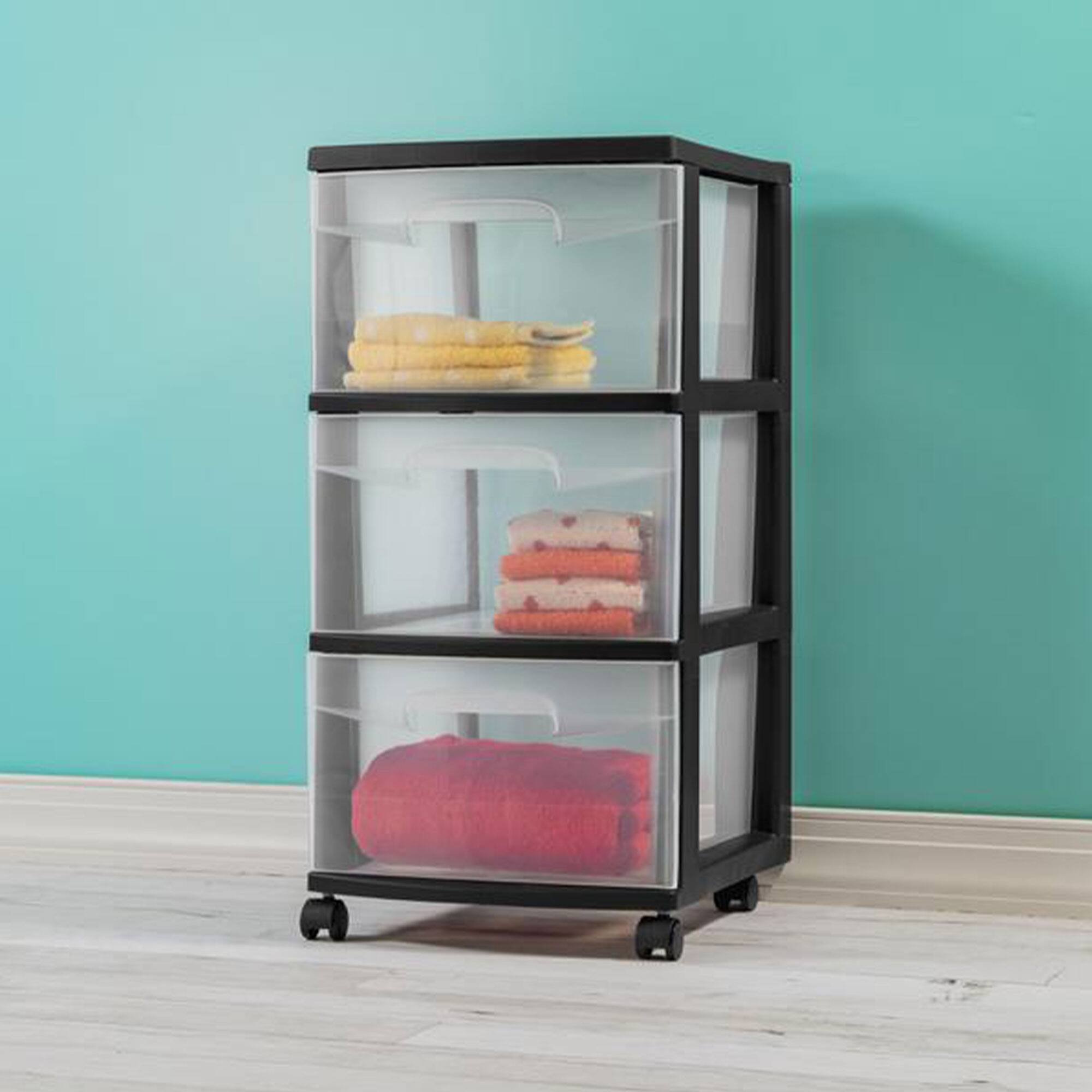 Alt View 2. Sterilite - Sterilite 3 Drawer Plastic Rolling Storage Cart, Clear with Black Frame (6-Pack).