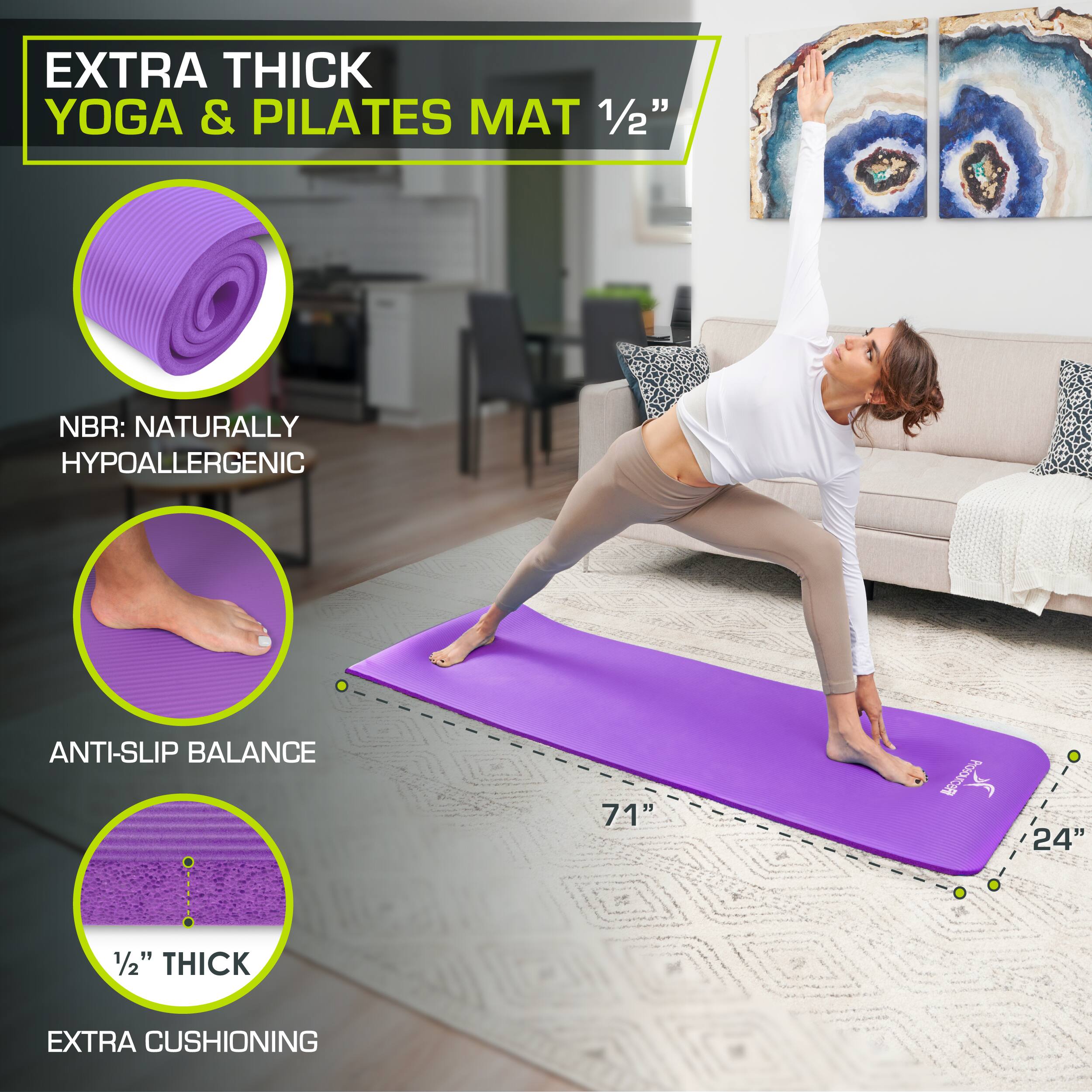 EXTRA THICK YOGA & PILATES MAT 1/2" NBR: NATURALLY HYPOALLERGENIC ANTI-SLIP BALANCE 1/2" THICK EXTRA CUSHIONING