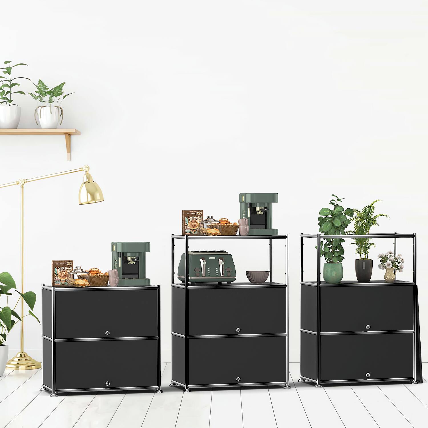 Alt View 3. Malletson - 3-Tier Storage Cabinet Metal Shelving Unit Multi Functional Kitchen Organizer - Black.