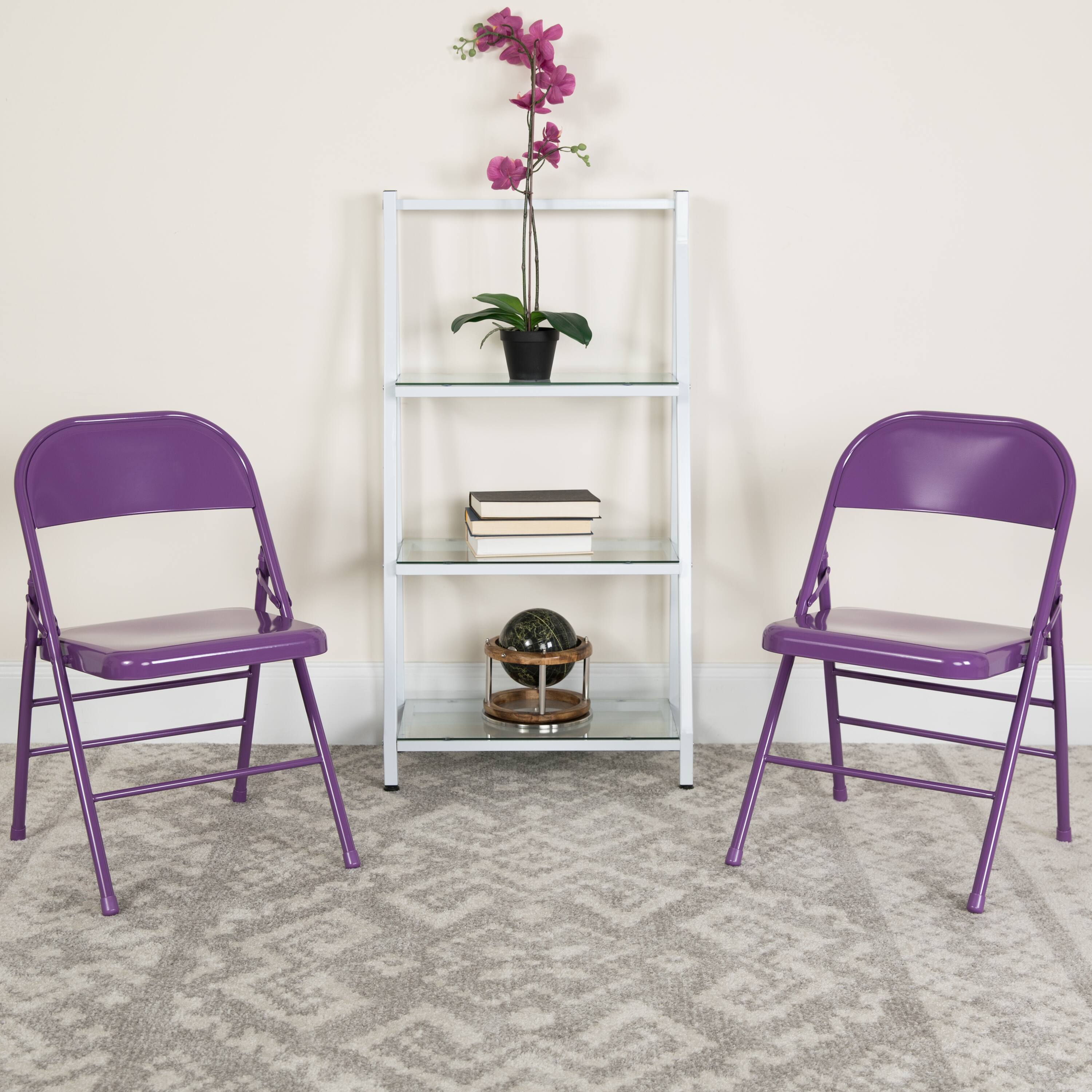 Alt View 2. Emma + Oliver - 4 Pack Colorful Metal Folding Chair Teen and Event Seating - Impulsive Purple.