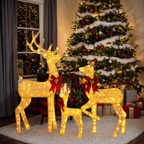 Alt View 10. Winado - 3PCS 5 FT Christmas Lighted Reindeer Family Deer Set for Indooor / Outdoor Holiday Lawn Decoration - Golden.