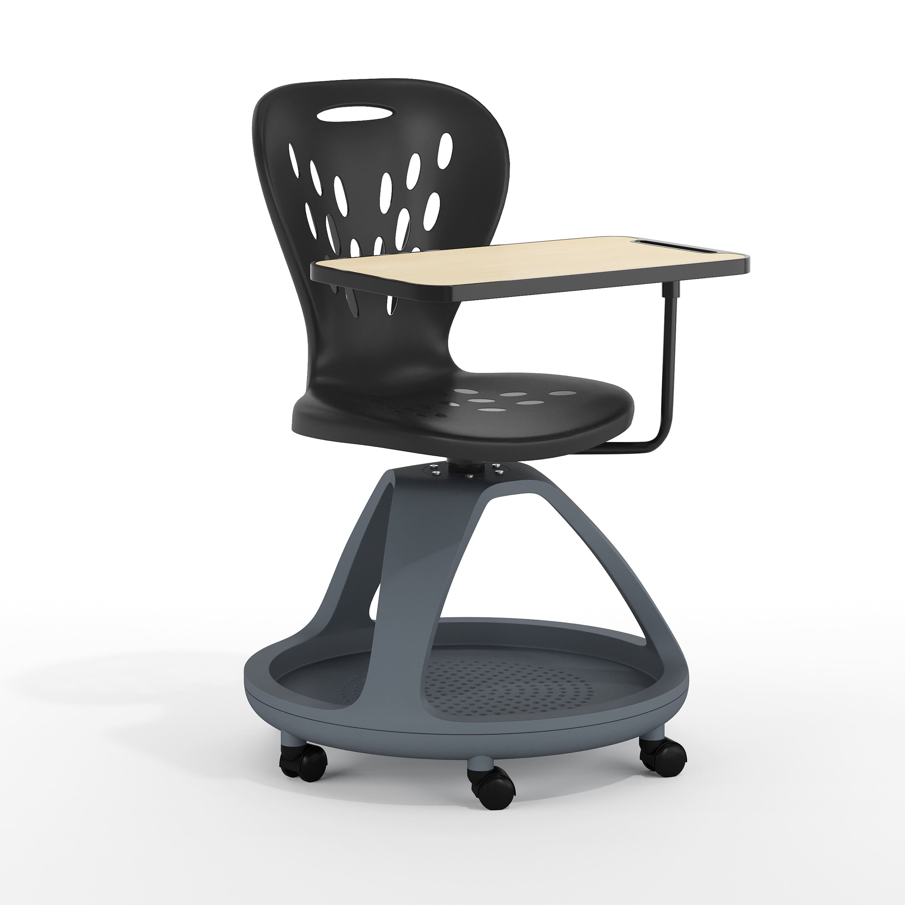 Emma + Oliver - Mobile Desk Chair - 360° Tablet Rotation and Storage Cubby - Black