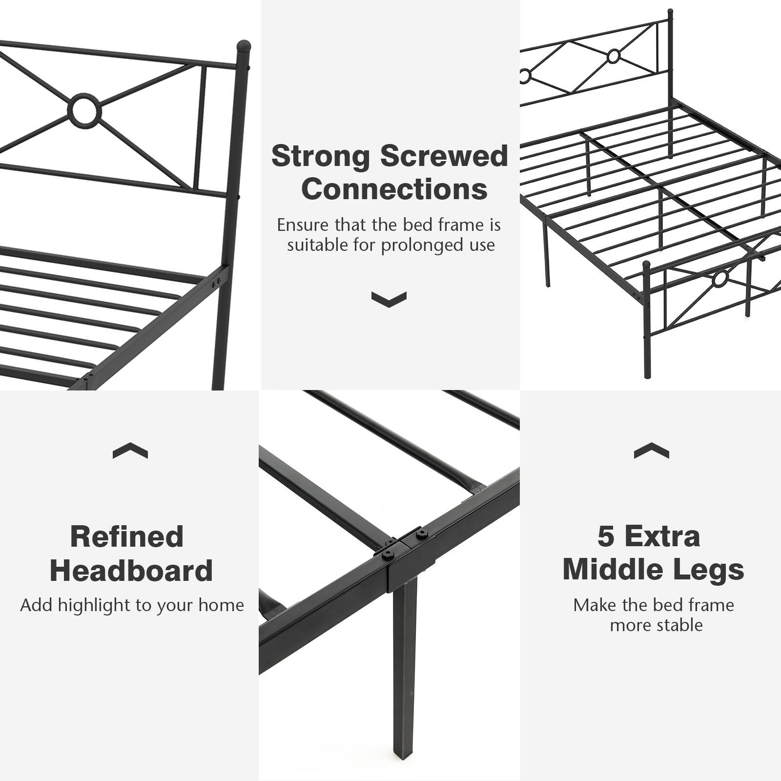 Strong Screwed Connections, Refined Headboard, 5 Extra Middle Legs
