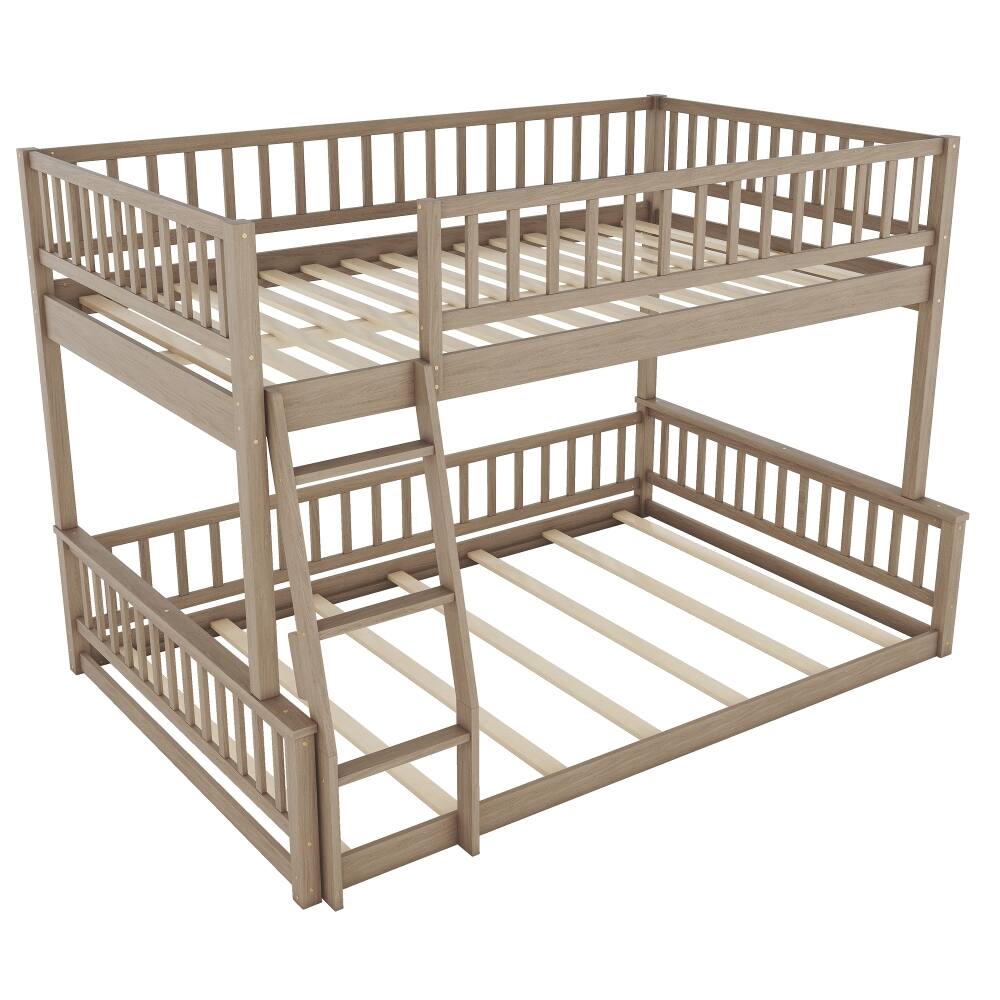Alt View 7. Loheer - Loheer Full XL Over Queen Bunk Bed Walnut Solid Wood Frame - Walnut.