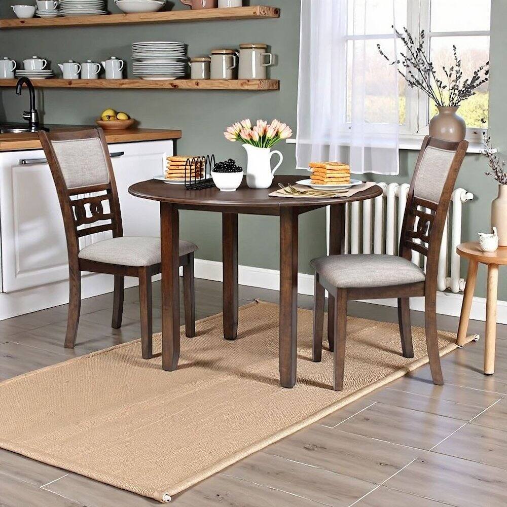 Angle. FurniFact - Wood Round Dining Table for 2 – Small Table and Chairs Set for Kitchen - Cherry.