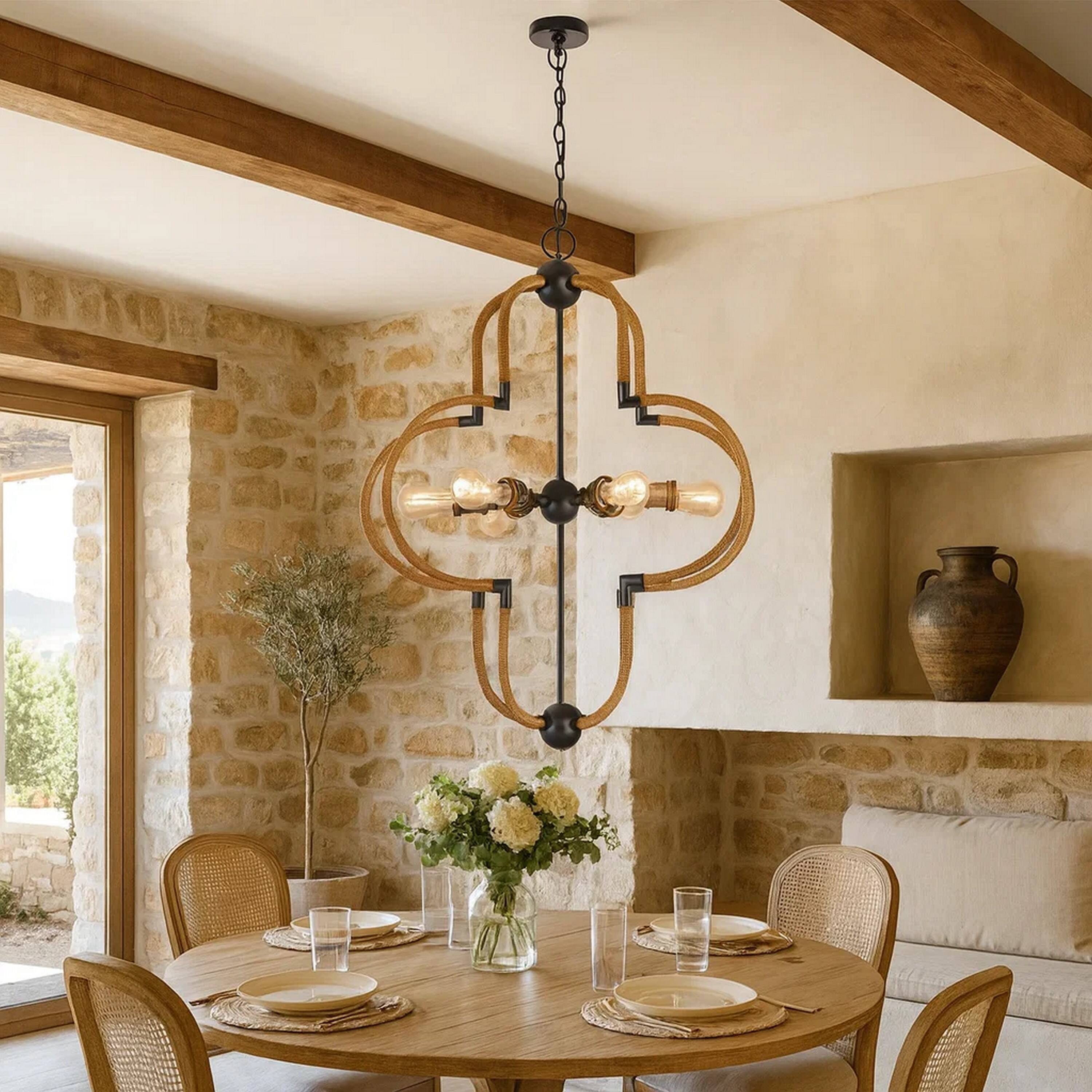 Alt View 3. Manhattan Lane - Gemo 36 Inch Chandelier, Crossed Clover Design - Brown, Black, Brass.