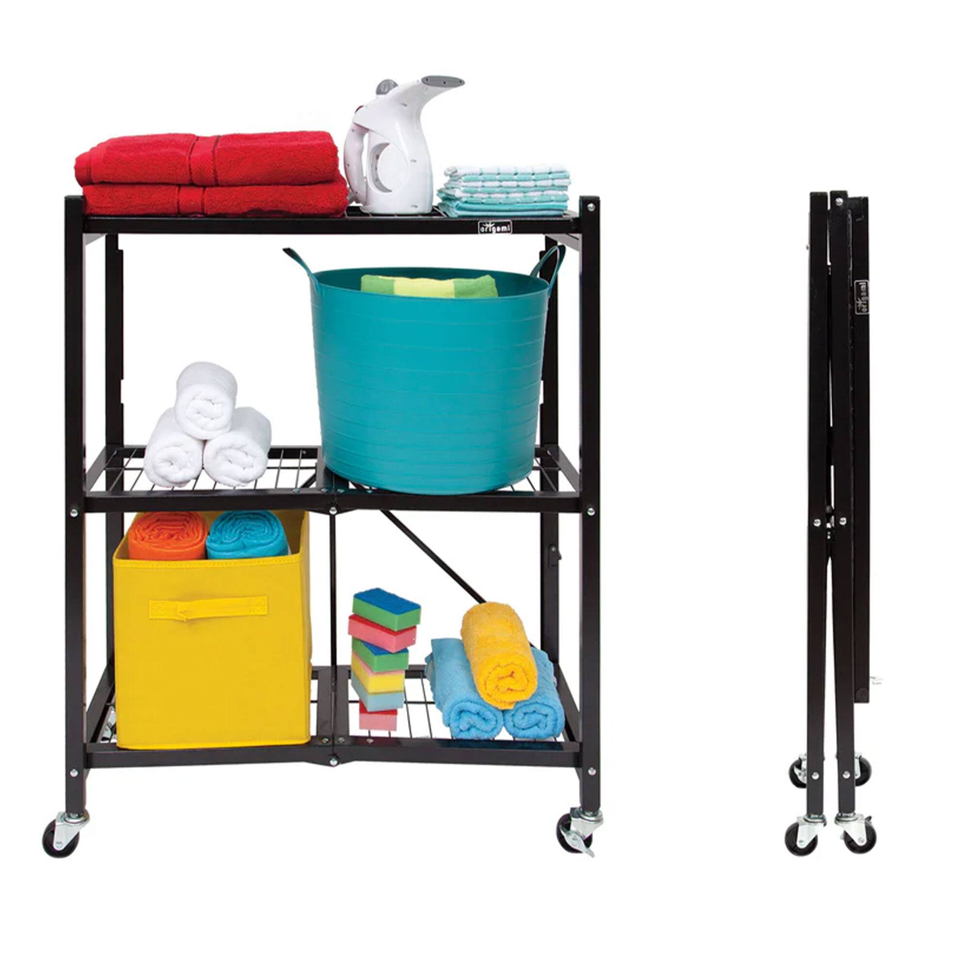 Alt View 5. Origami - Origami 3 Tier Folding Shelf Garage Shelves Heavy Duty Shelving with Wheels - Black.