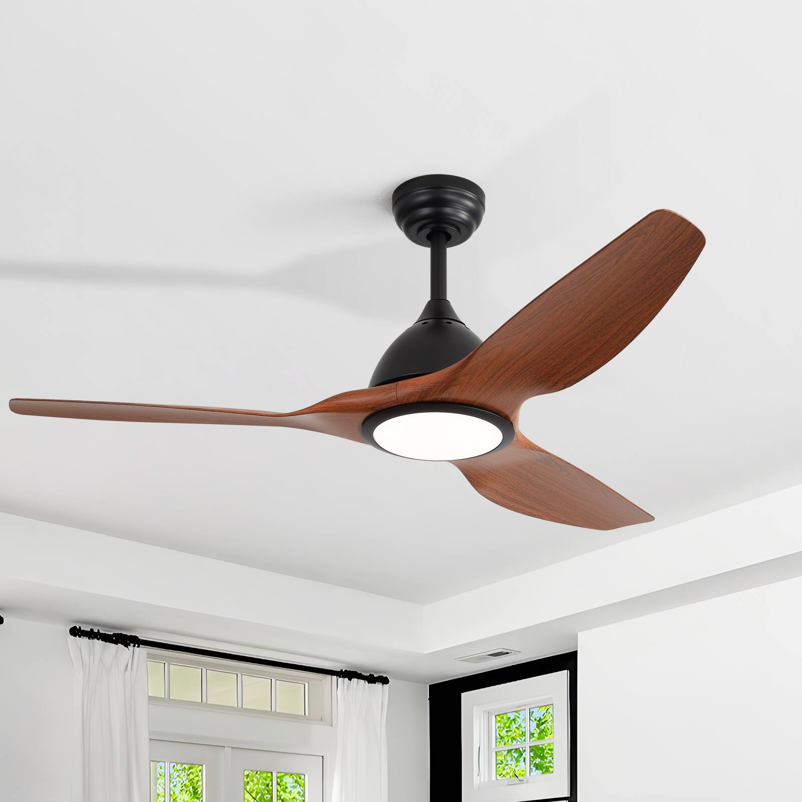 Alt View 1. Sofucor - 52 Inch Ceiling Fan Ceiling Fans with Lights & Remote Large Airflow Dimmable LED 3CCT Reversible DC Motor Indoor Outdoor - Black-Brown.