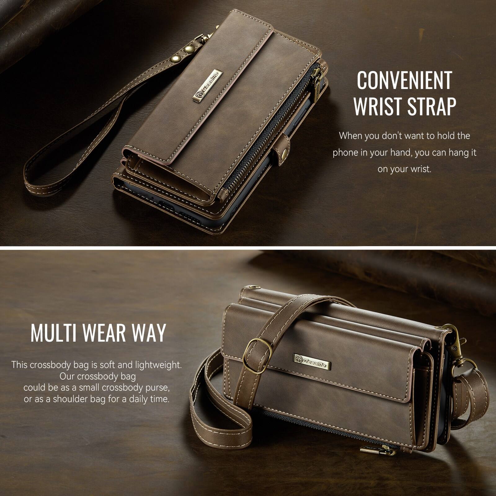 CONVENIENT WRIST STRAP  
When you don't want to hold the phone in your hand, you can hang it on your wrist.  

MULTI WEAR WAY  
This crossbody bag is soft and lightweight. Our crossbody bag could be as a small crossbody purse, or as a shoulder bag for a daily time.