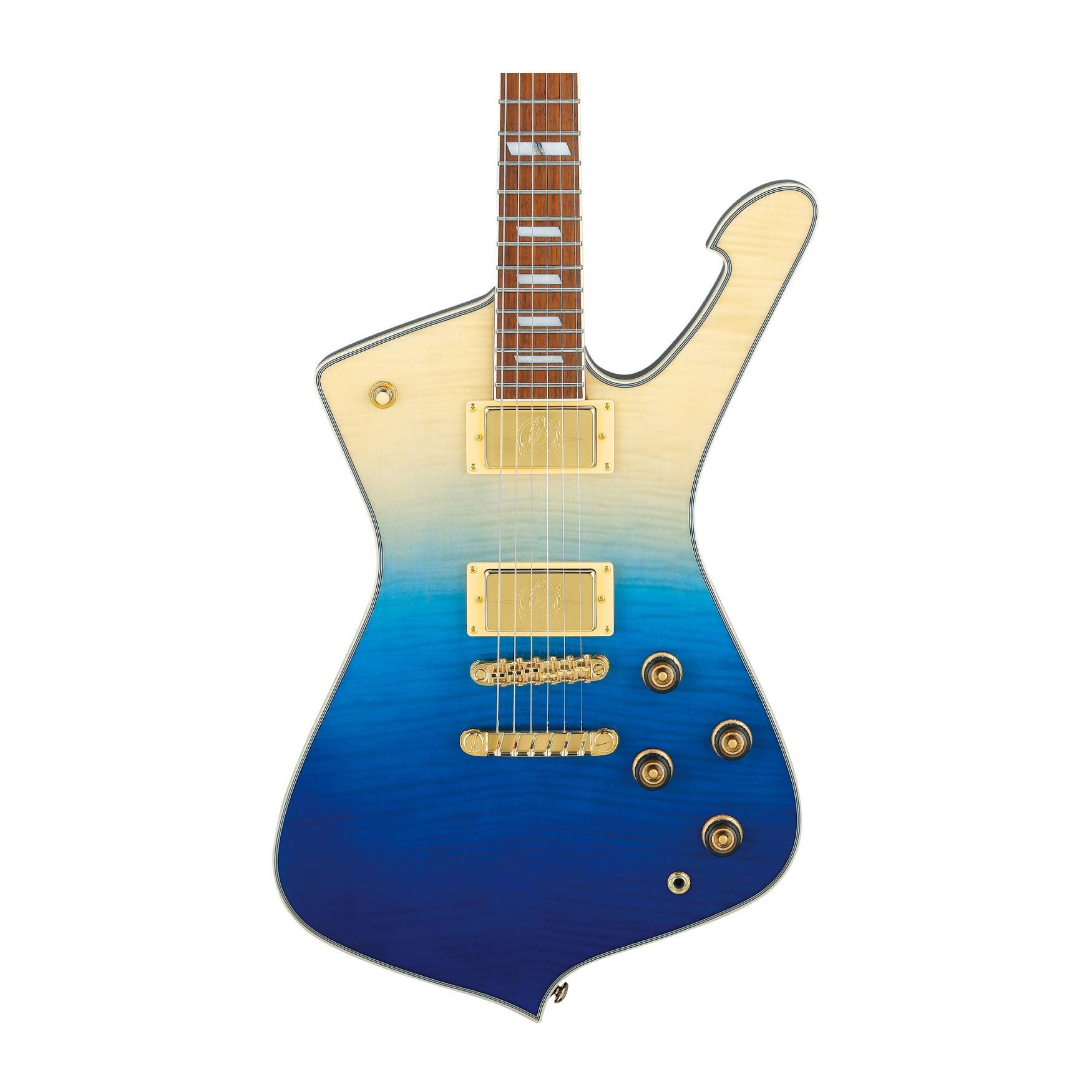 Left. Ibanez - Ibanez IC420FMTBG Iceman 6str Electric Guitar w/Bag - Transparent Blue Gradation.