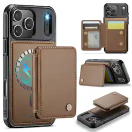 Dteck - 2-in-1 Wallet Case for Apple iPhone 17 Pro Max with Magnetic Card Holder, RFID PU Leather Flip Folio Kickstand Cover - Brown