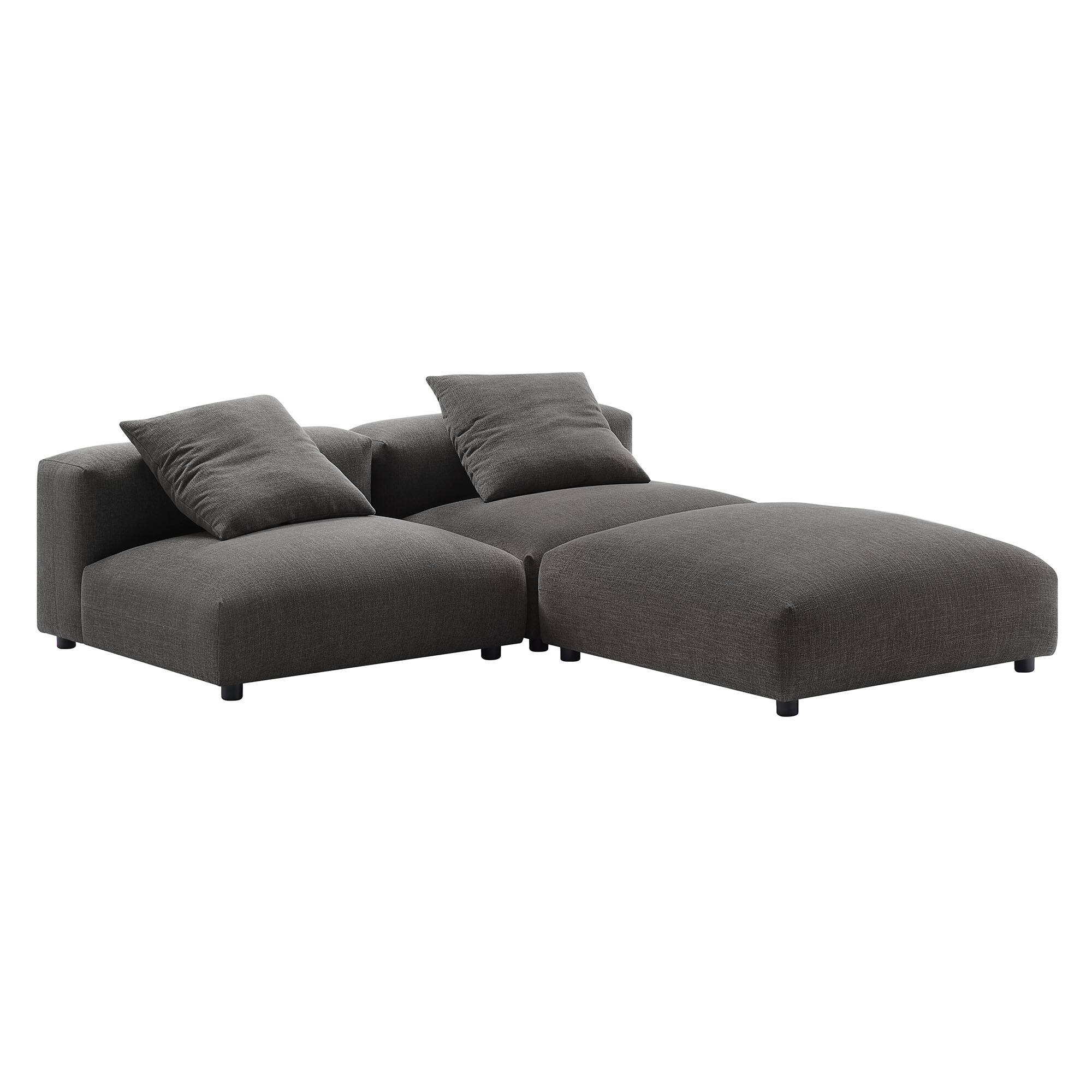 Alt View 1. Modway - Solace 3-Piece Modular Upholstered Fabric Sectional Sofa by Modway - Gray.