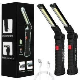 Cluzine - 2x Small Magnetic Rechargeable COB LED Work Light – Folding Torch Flashlight
