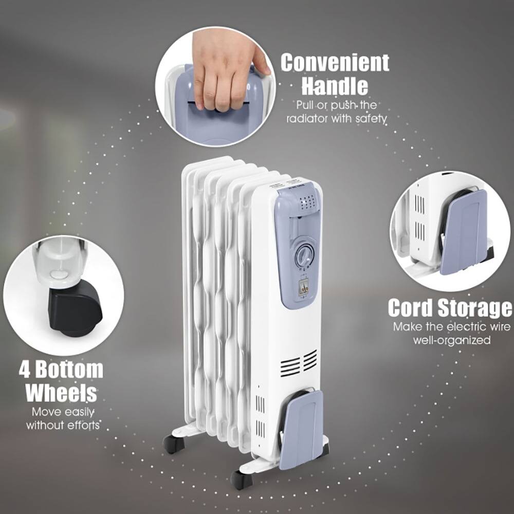 Convenient Handle  
Pull or push the radiator with safety.  

4 Bottom Wheels  
Move easily without efforts.  

Cord Storage  
Make the electric wire well-organized.