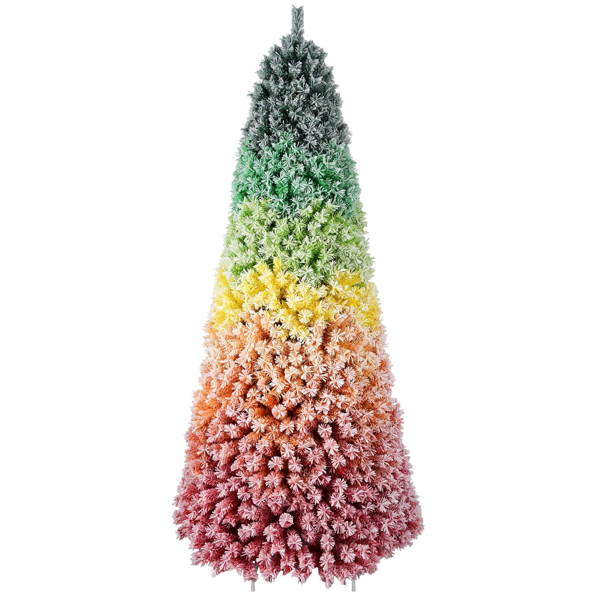 Forest'nSky - 7.5 ft Rainbow Gradient Flocked PVC Christmas Tree with 1927 Tips and Metal Stand - Colorful