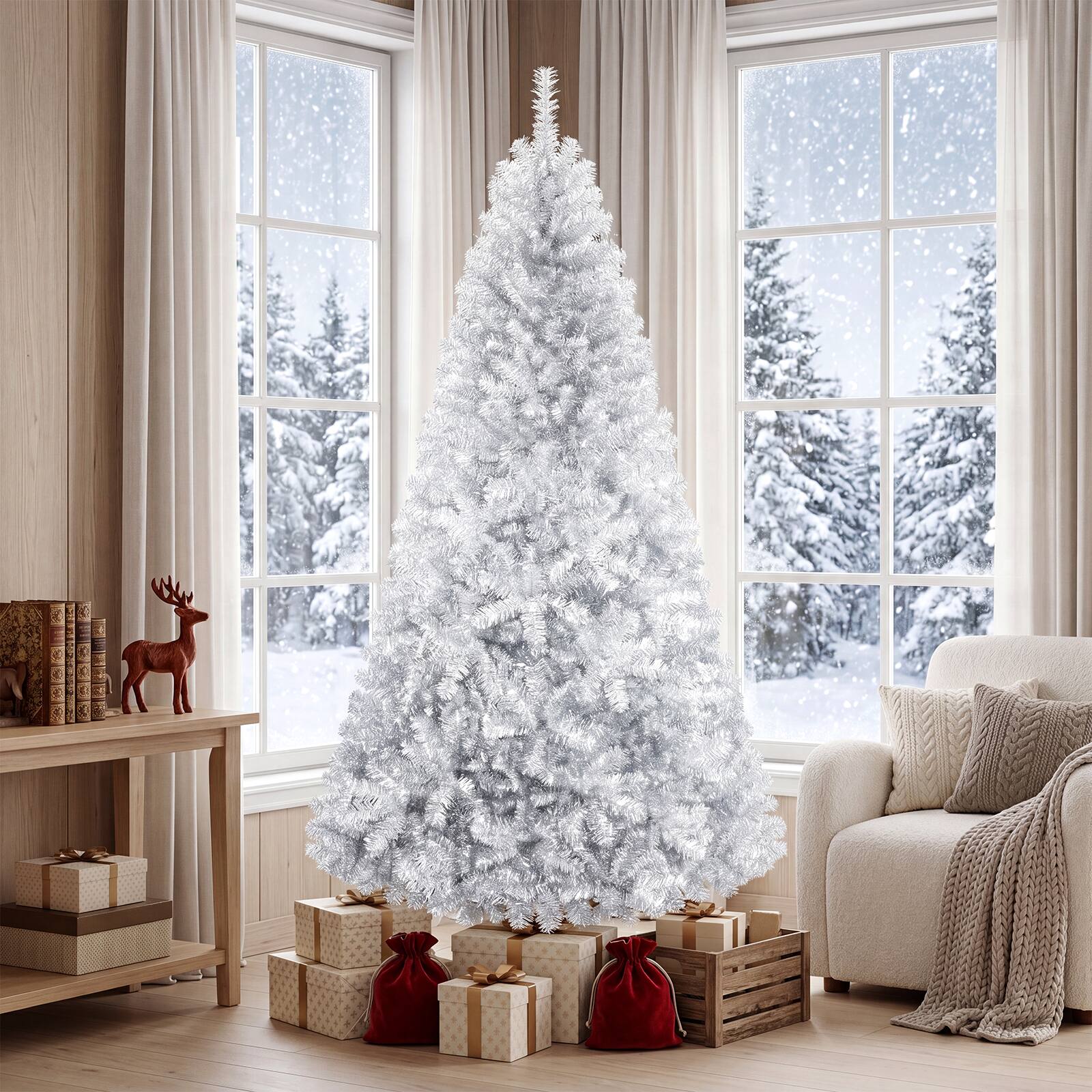 Alt View 5. Costway - 7.5 FT Artificial Christmas Tree Hinged Unlit Xmas Tree Silver - Silver.