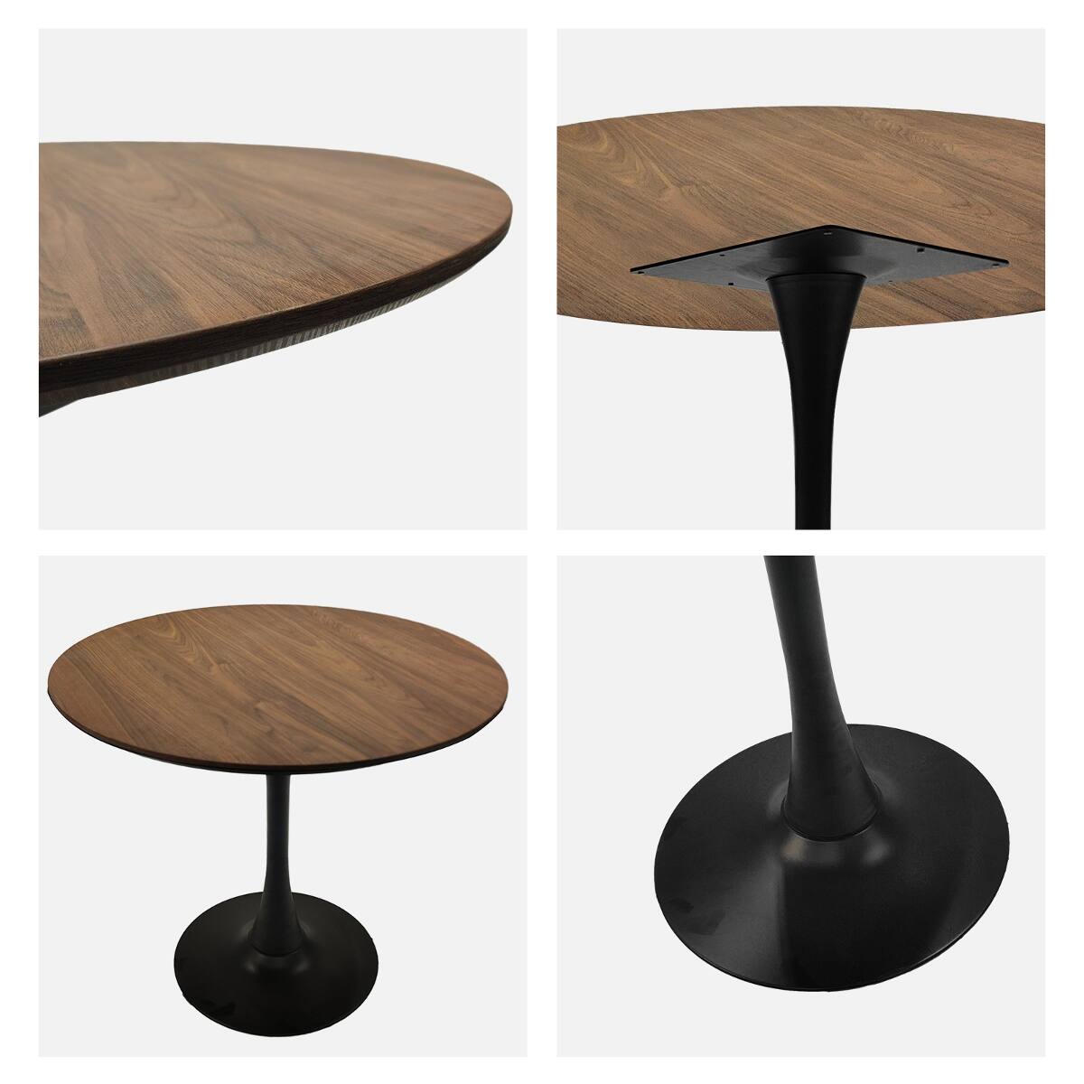 Alt View 10. Loheer - Loheer Walnut Round Dining Table, Tulip Pedestal Base, 31.5 Inch Mid-Century Kitchen Table - Walnut and black.