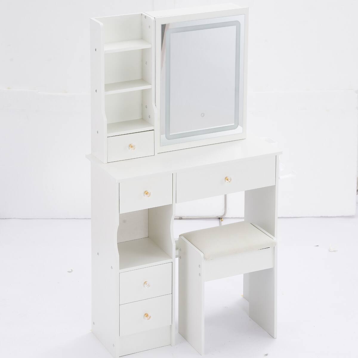 Alt View 6. Loheer - Loheer 29.2-inch Small Vanity Table with Cushioned Stool, LED Mirror and Charging Station - White.