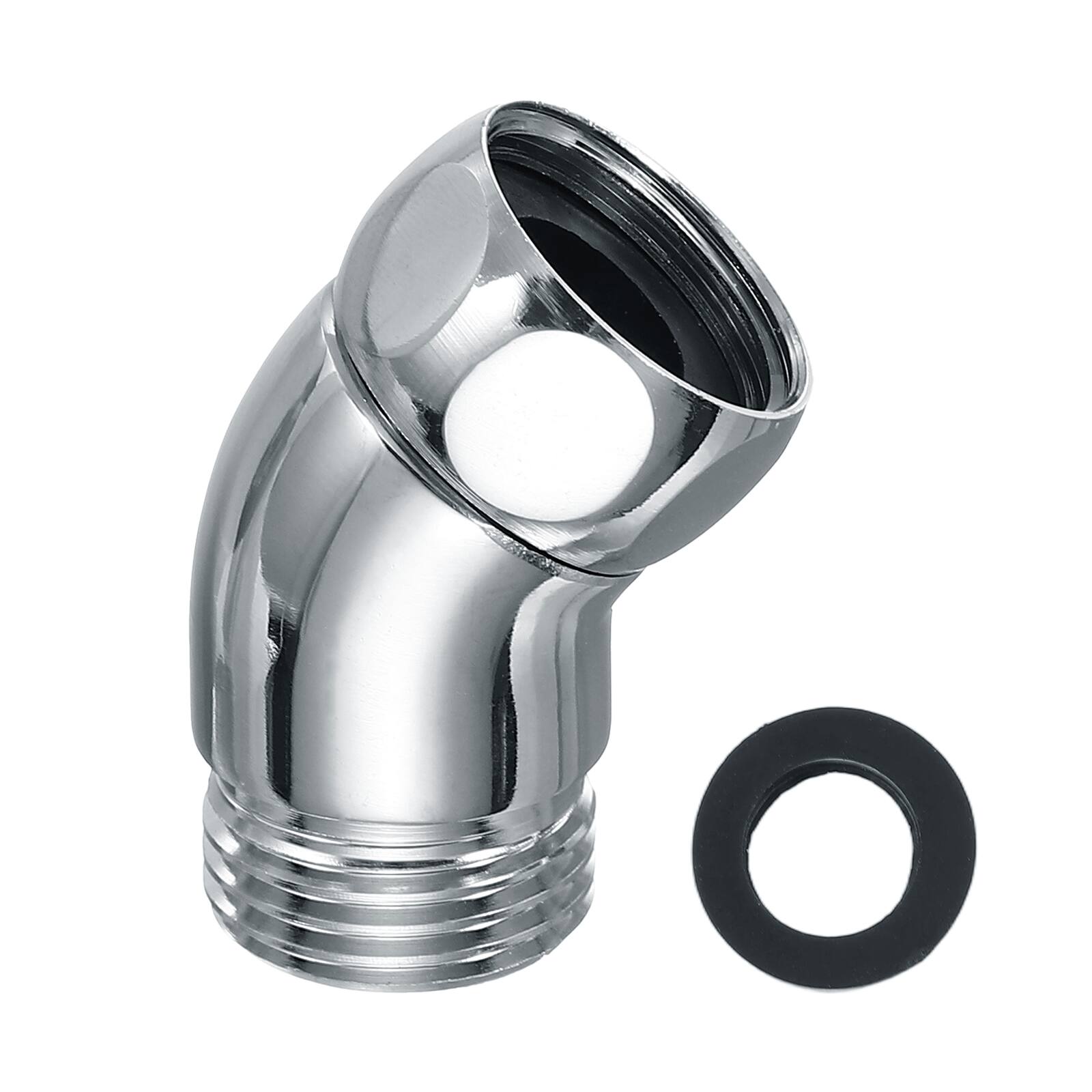 Front. Unique Bargains - Shower Arm Elbow Adapter, 135° G1/2 Connector Universal Shower Head Extension for Bathroom Handheld Wall-mounted, Short - Silver.