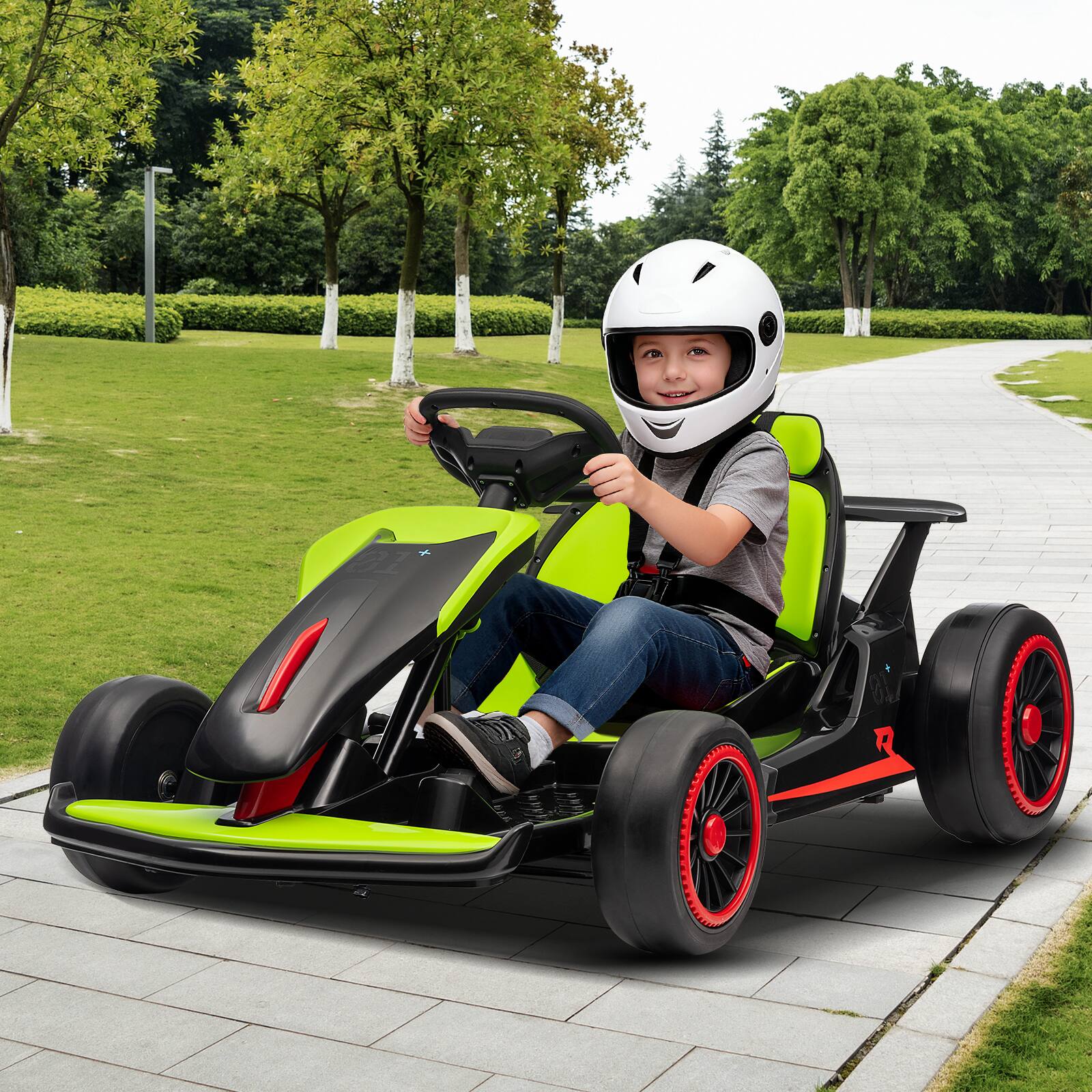 Alt View 4. GAOMON - 24V Kids Go Kart, 8.1 Mph Powerful Drift Kart with Dual 150w Motors, High Speed Electric Outdoor Ride on Toy with Music - green.