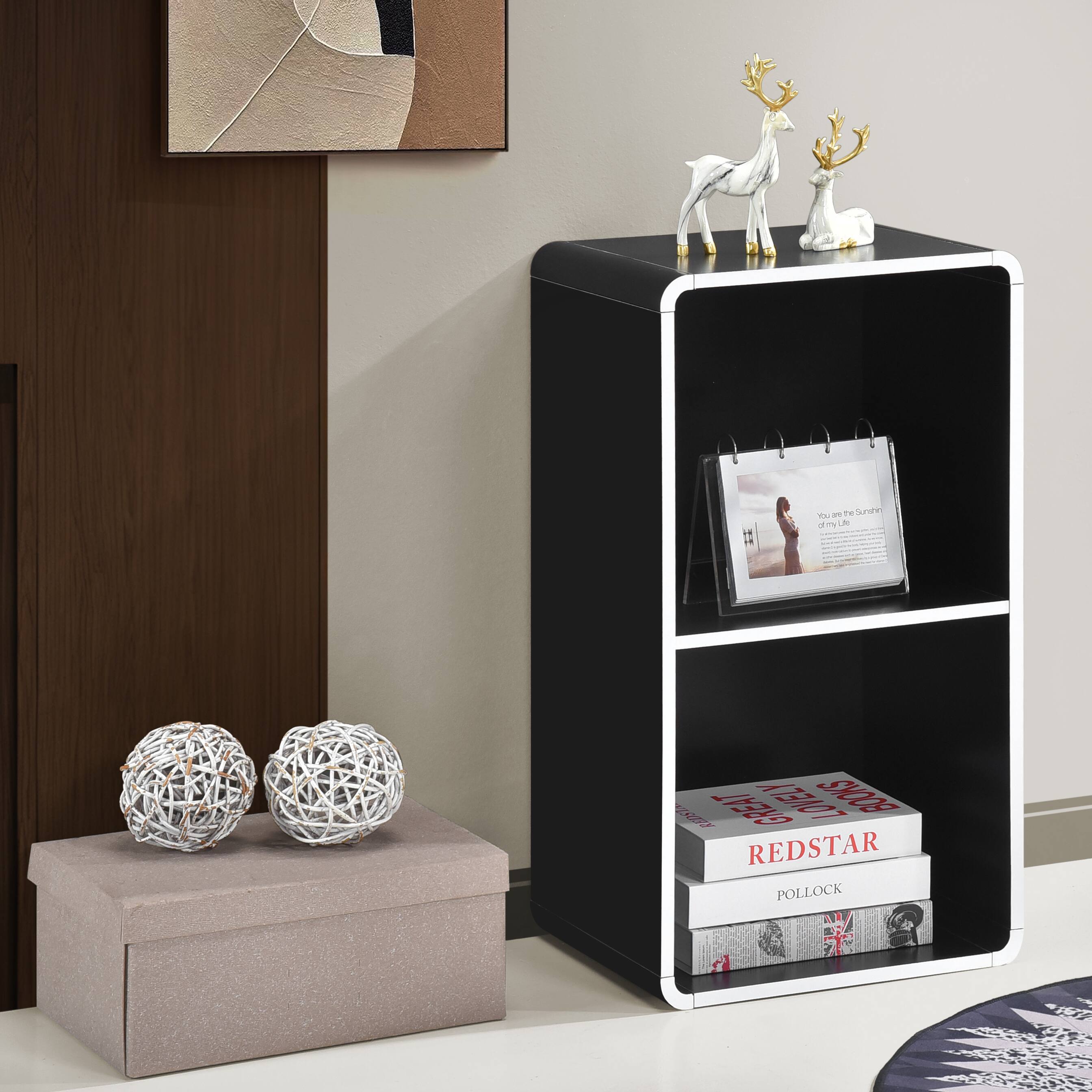 Kings Brand Furniture - Dothan Wood 2-Cubed Open Bookcase - Storage Shelf Organizer Bookshelf - Black