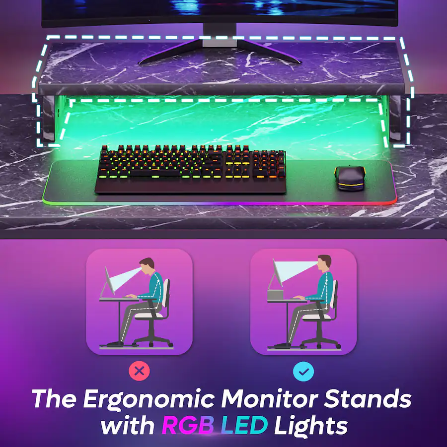 Rgb Display Stand Bestier 42 inch Gaming Desk with RGB Lights, Ergonomic Monitor Stand ...