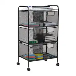 Mind Reader - Cart with Drawers, Laundry Organizer, Utility Cart, Bathroom, Kitchen, Metal Mesh, 16"L x 11"W x 29"H - Black
