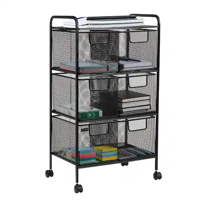Front. Mind Reader - Cart with Drawers, Laundry Organizer, Utility Cart, Bathroom, Kitchen, Metal Mesh, 16"L x 11"W x 29"H - Black.