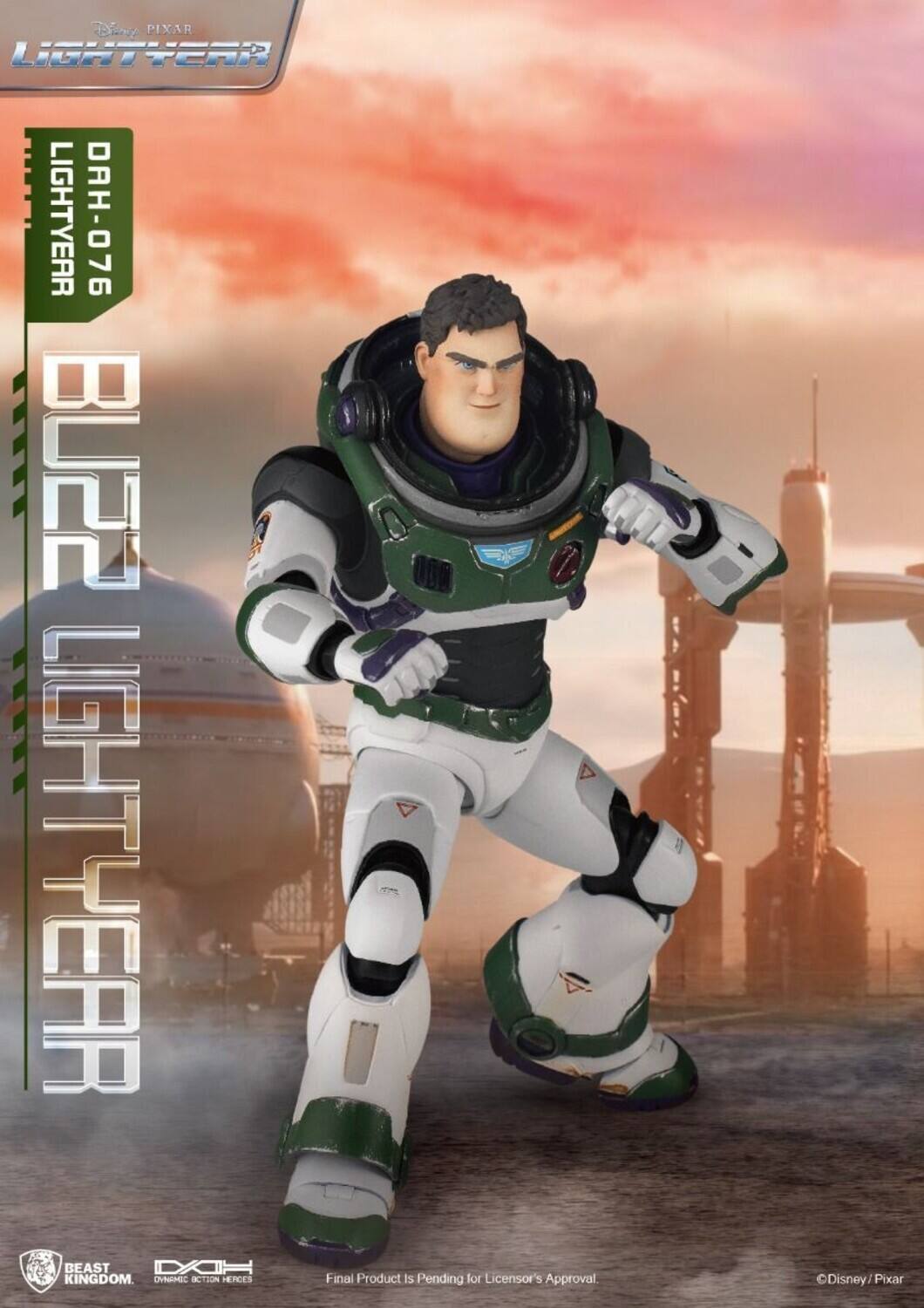 The text on the image is:

"Disney PIXAR
LIGHTYEAR
DAH-076
BUZZ LIGHTYEAR
BEAST KINGDOM
Final Product Is Pending for Licensor's Approval
Disney/Pixar"
