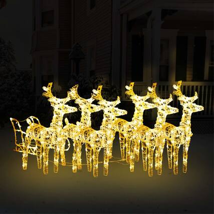 Front. vidaXL - vidaXL Reindeers & Sleigh Christmas Decoration 320 LEDs Acrylic - Warm white.