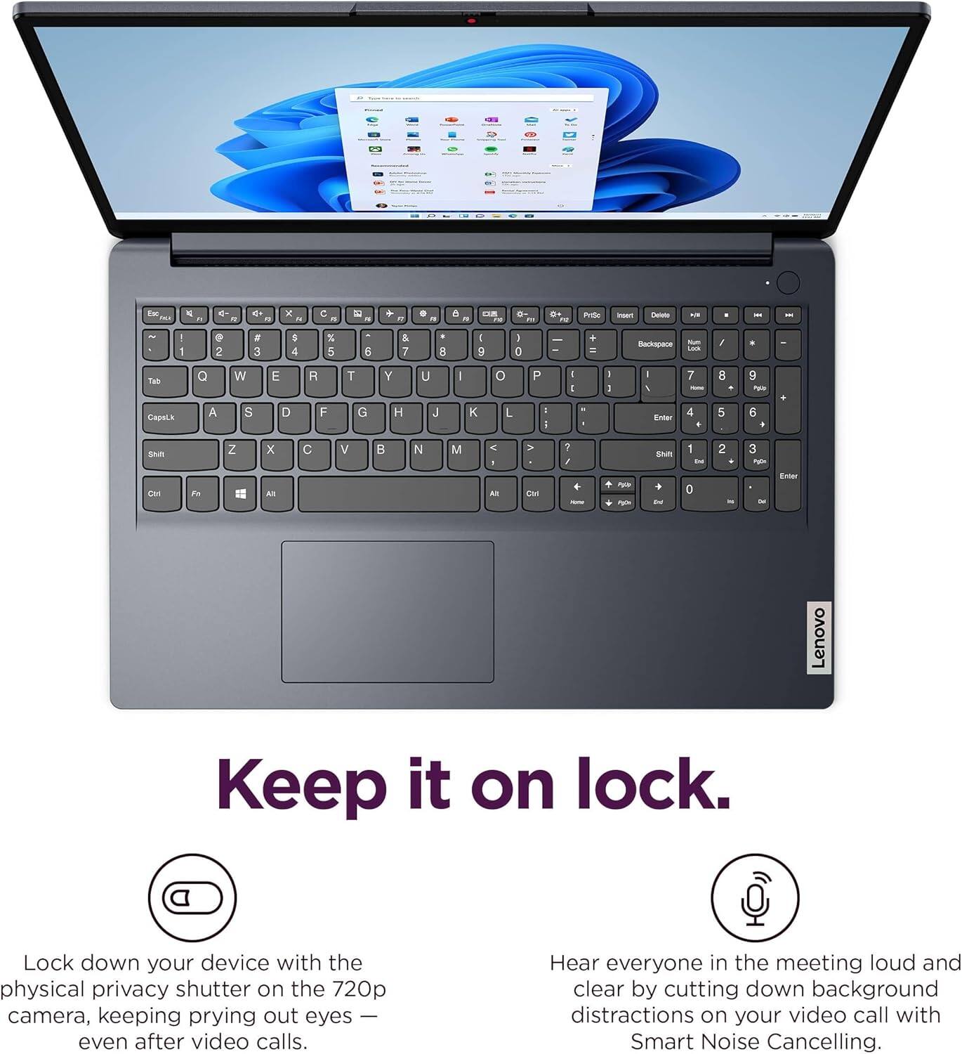 Keep it on lock.

Lock down your device with the physical privacy shutter on the 720p camera, keeping prying out eyes — even after video calls.

Hear everyone in the meeting loud and clear by cutting down background distractions on your video call with Smart Noise Cancelling.