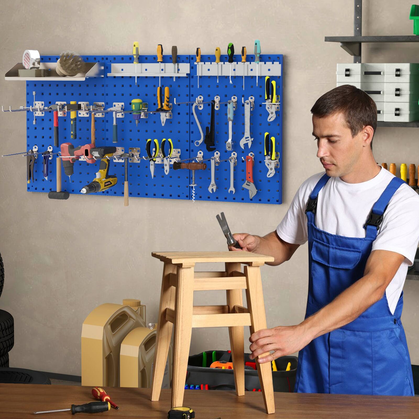 Alt View 3. Costway - Costway 3 Pcs Pegboard Wall Organizer w/25 Hooks Drill Bit Holder Screwdriver Holder - Navy.